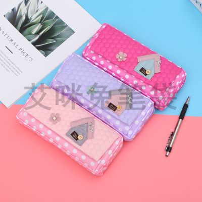 Emi Rabbit Pen bag honors the multi-color Fresh cloth dot pattern multi-function pencil bag stationery storage bag