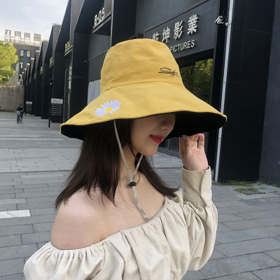 Little Daisy Big Brim Fisherman Hat Women's Summer Sun-Proof Double-Sided Breathable Thin Japanese-Style and Internet-Famous Bucket Hat New Hat
