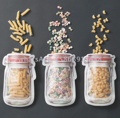 Food storage bag Plastic bag biscuit snacks for children mason jar shaped zipper storage bag