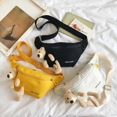 Little bear Canvas Bag for girls 2020 new trend cute Student Chest bag Instagram Celebrity versatile One-shoulder cross-strap Fanny pack