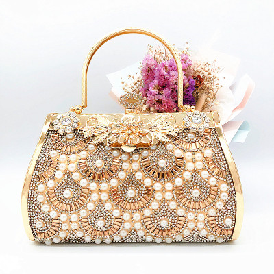 Pearl Button Bride Bridesmaid Dinner party bag dress bag PU Lady bag hard clutch bag support one shoulder joint cross
