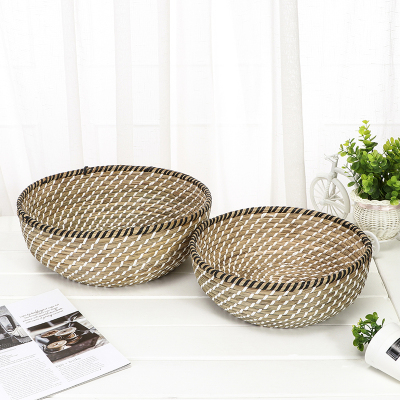 Handmade Straw Woven Straw Basket Sieve Steamed Bread Storage Basket Fruit Vegetable Washing Farm Creative Tray