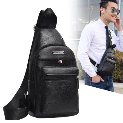 Single-shoulder cross-body bag for men PU leather chest bag casual sports bag
