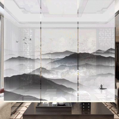Custom - made Chinese Zen classical light luxury half shading landscape painting Partition tea room through the curtain
