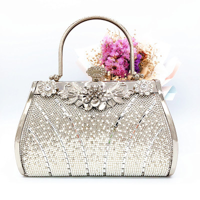 Pearl clasp single-sided diamond evening bag princess handbag club dress Cheongsam bag PU