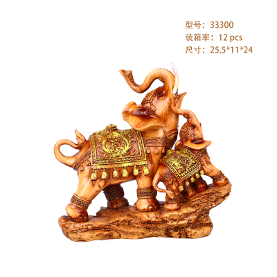 Resin Crafts European-Style Simple Imitation Wood Mother and Child Elephant Decoration Living Room Wine Cabinet Cabinet Decoration Gift Decoration