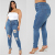 European and American jeans women large size hole blue high waist three-row button could stretch slim small feet hot selling women pants