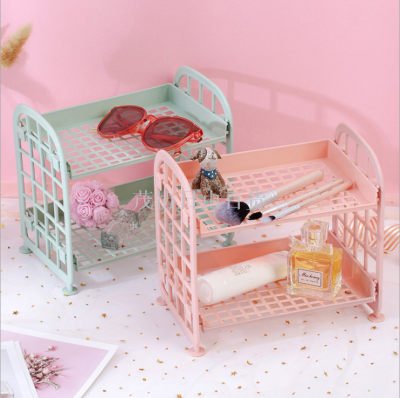 Cosmetics and Jewelry Folding Storage Rack Simple Home Desktop Bathroom Double-Layer Storage Rack Girl Heart Storage Shelf