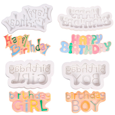 Many baking molds for Happy Birthday chocolate Birthday cake decorated with silicone molds