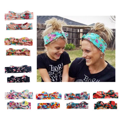 New Parent-Child Printed Rabbit Ears Hair Accessories Headband Bow Hair Band Headband Mother Baby Elastic Cotton Headband