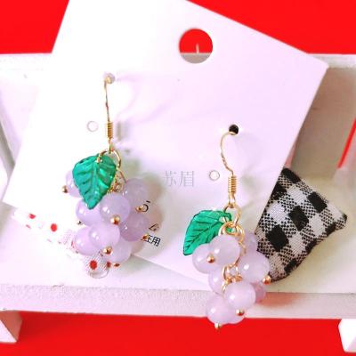 Sweet Summer Little Fresh Sweet Beaded Ear Hook Temperament Purple Grape Fruit Earrings Versatile Personality Ear Rings Women