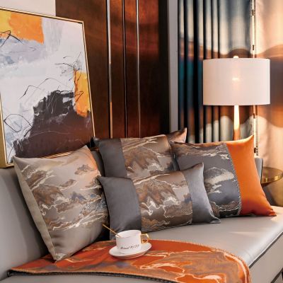 Factory Direct Sales High Precision Jacquard Pillow Cover Chinese Landscape Villa Home Decoration Cushion Waist Pillow