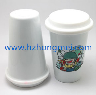 Double Layer Cone Mug Ceramic Mug with Lid and Handle with Silicone Cover
