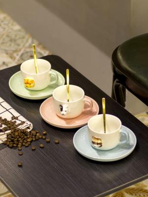 Three-dimensional hand-painted ceramic cup saucer cute animal coffee cup water cup color glaze mug.