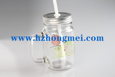  8x13 transparent mason jar mug with handle lids