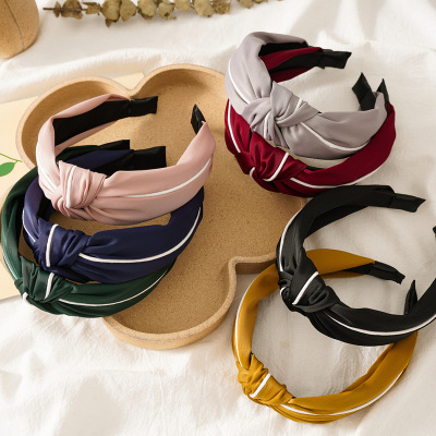 Popular in Europe and the United States wide version of solid-color fabric tied waist band Ladies Versatile fashion cross-border headband Accessories