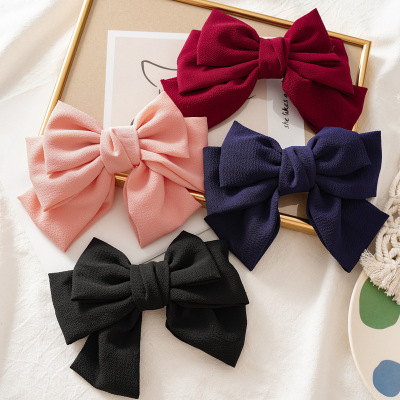 Japan and South Korea version of the new cloth three layers of super large Bowknot Spring Clip Ladies Hair Clip Pure color Horsetail Edge Clip Accessories