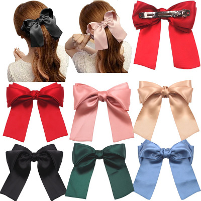 New cross border bow ribbon clip European and American solid color Knot Ladies Hair Spring clip head Accessories