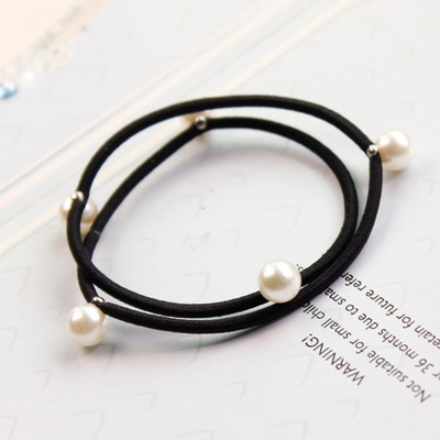 Manufacturers direct Korean version of elegant thin long with pearl bottom hair rope hand chain rubber band hair ring wholesale