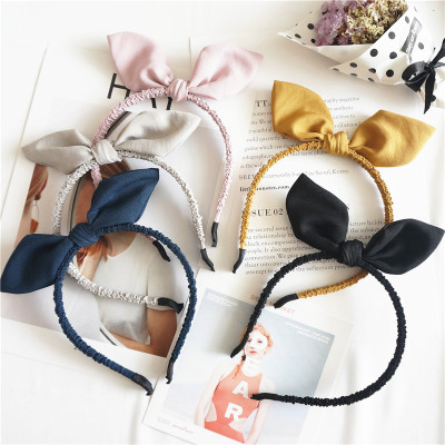 Three States Spring and Summer New Han Edition Rabbit ear Ruffle Hair band Lady Korean tie a Headwear wholesale