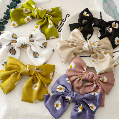 Korean version of spring Daisy tied bow hairpin Ins girls hair satin double Spring Collet ornament