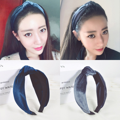Three States autumn Winter Korean version of new Golden Velvet Hair band head with Europe and the United States cross-border retro Wide Edge head band female accessories