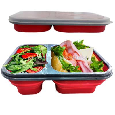 2 Cells Silicone Collapsible Portable Bento Lunch Box 900ml Microwave Oven Bowl Folding Food Storage Lunch Container