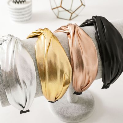 Cross-border Europe and the United States New Leather Cross Band women's wide side Pressure hair handmade high-end hair Accessories wholesale