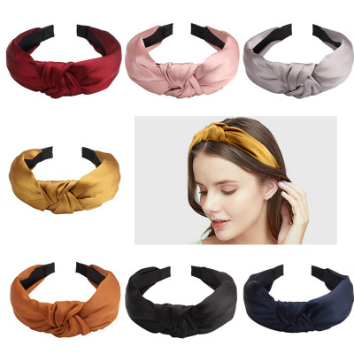 Three States decoration new solid-color Satin Knot Hair Hoop European and American women's pressure hair band wide version of the bag edge hair clip wholesale