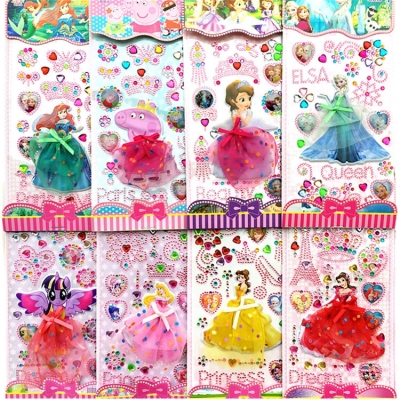 Children's Diamond Sticker Paste Cartoon Crystal Sticker Gem Decoration Acrylic Handmade Reward Stickers Lace Skirt