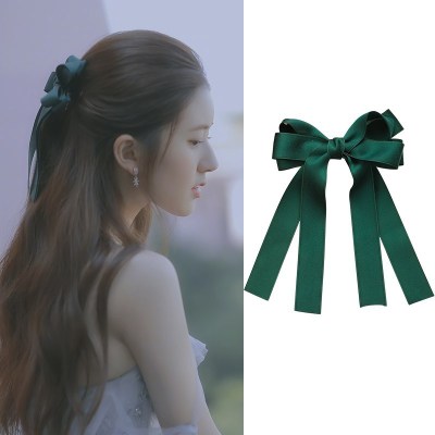Japanese and Korean versions of the popular new ribbon bow-hair Clip Ladies versatile Zhao Lusi long ribbon spring clip Tiara