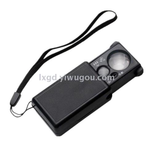 9881 pull-out portable acrylic double-layer magnifying glass 30/60 times with led light uv beads sapphire coin identification