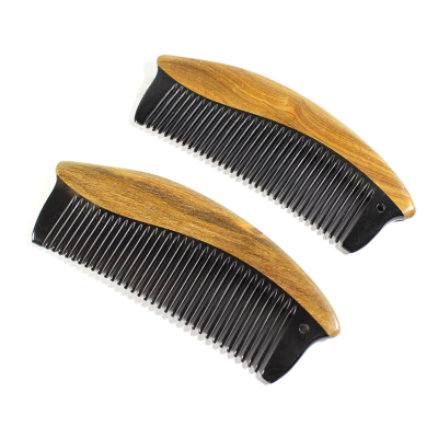Factory Direct Sales Genuine Natural Green Sandalwood Comb Cow Horn Beauty Straight Hair Comb