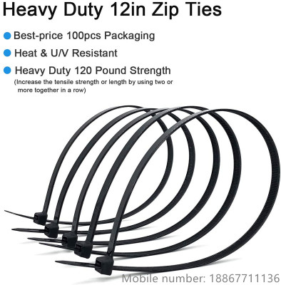 Cable Zipper tie heavy duty 20.32 cm 50 LBS tensile strength black nylon tie tie wrap