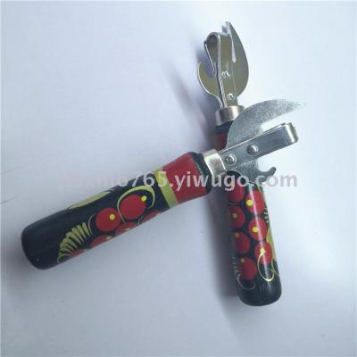 Can openers with painted handle, hand-painted wooden handle, Can openers with nails, large conservative Can Openers, tin cans, and tin cans