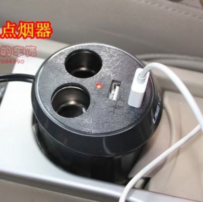 Car Cigarette Lighter 0186 140G Rechargeable iPad One for Two One Divided into Two Dual USB Cup Type Upgrade IC