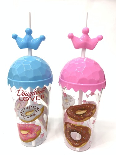 factory direct printing cartoon high cover stripes shape cup with straw 600ml suction cup mouth cup juice cup