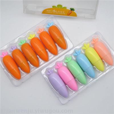 Manufacturer direct wholesale creative carrot modeling 6 color highlighter set color marker lovely gift pen