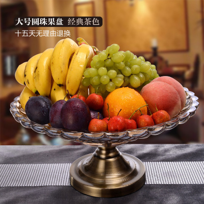 High style fruit tray with High foot Transparent Crystal glass and zinc Alloy Wedding Festive Gift soft loaded fruit tray