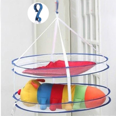 0009 Multi-Functional High Quality Non-Removable Double Layer Clothes Basket Laundry Basket Drying Clothes Net Windbreak Hook Steel Ring Design