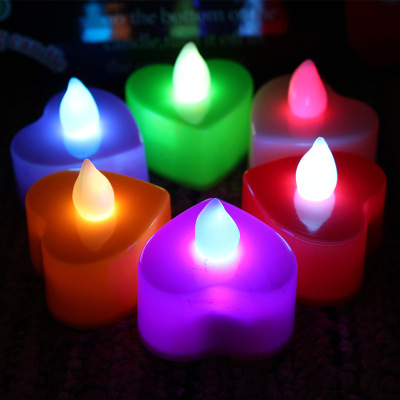 Creative LED Electronic Candle Manufacturer Colorful Heart-Shaped Wedding Confession Decoration Simulation Candle Light 24 PCs/Box
