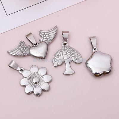 Stainless Steel Silver Glossy Angel Heart Lucky Tree Flower Bracelet Necklace Pendant Fashion Trend Factory Direct Sales