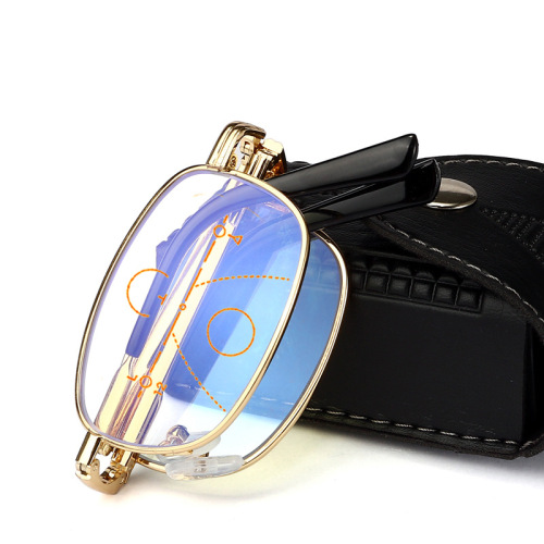 factory direct folding presbyopic glasses progressive multi-focus presbyopic glasses blue light reading glasses with glasses case cloth