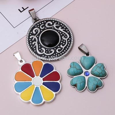 Stainless Steel Heart Flower Colors Blue Loving Heart round Flower Bracelet Necklace Pendant Fashion Trend Factory Direct Sales