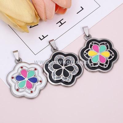 Stainless Steel Color Epoxy Flower Necklace DIY Stainless Steel Fashion Trend Bracelet Necklace Pendant Factory Direct Sales