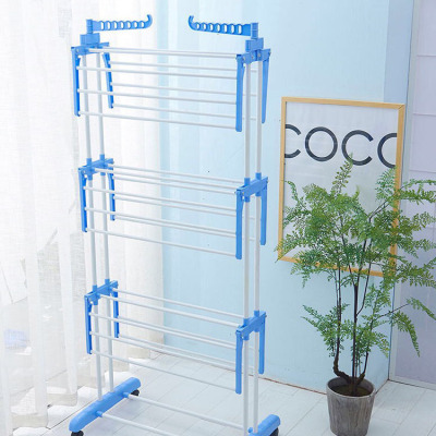 Factory direct selling wing clothes-floor clothes-rack with wheel multi-function three-layer towel rack movable clothes-rack