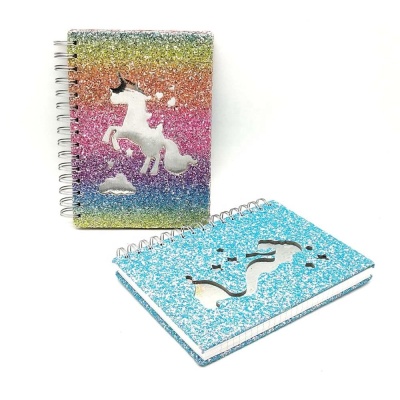 Promotional gift shiny glitter unicorn mermaid hollow coil special notebook