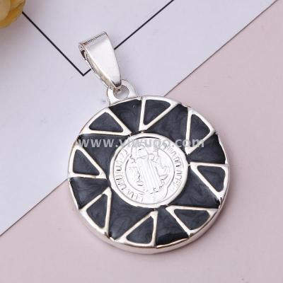 Stainless Steel European and American Fashion Retro Tag Religious Christian Ornament Pendant Hydraulic round Pendant Factory Direct Sales