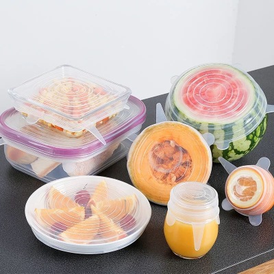 6-Piece Set Lid for Airtight Container Food Preservation Film Stretch Stretch Seal Transparency Cover Factory Direct Sales