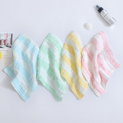 Wholesale Striped Square Towel Six-Layer Gauze Cotton Handkerchief Children's Small Kerchief Baby All Cotton Cartoon Absorbent Square Towel